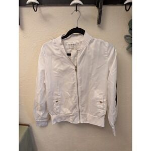 Say What‎ Bomber Jacket White Black Stripe Sleeve Zip Up Women's Medium